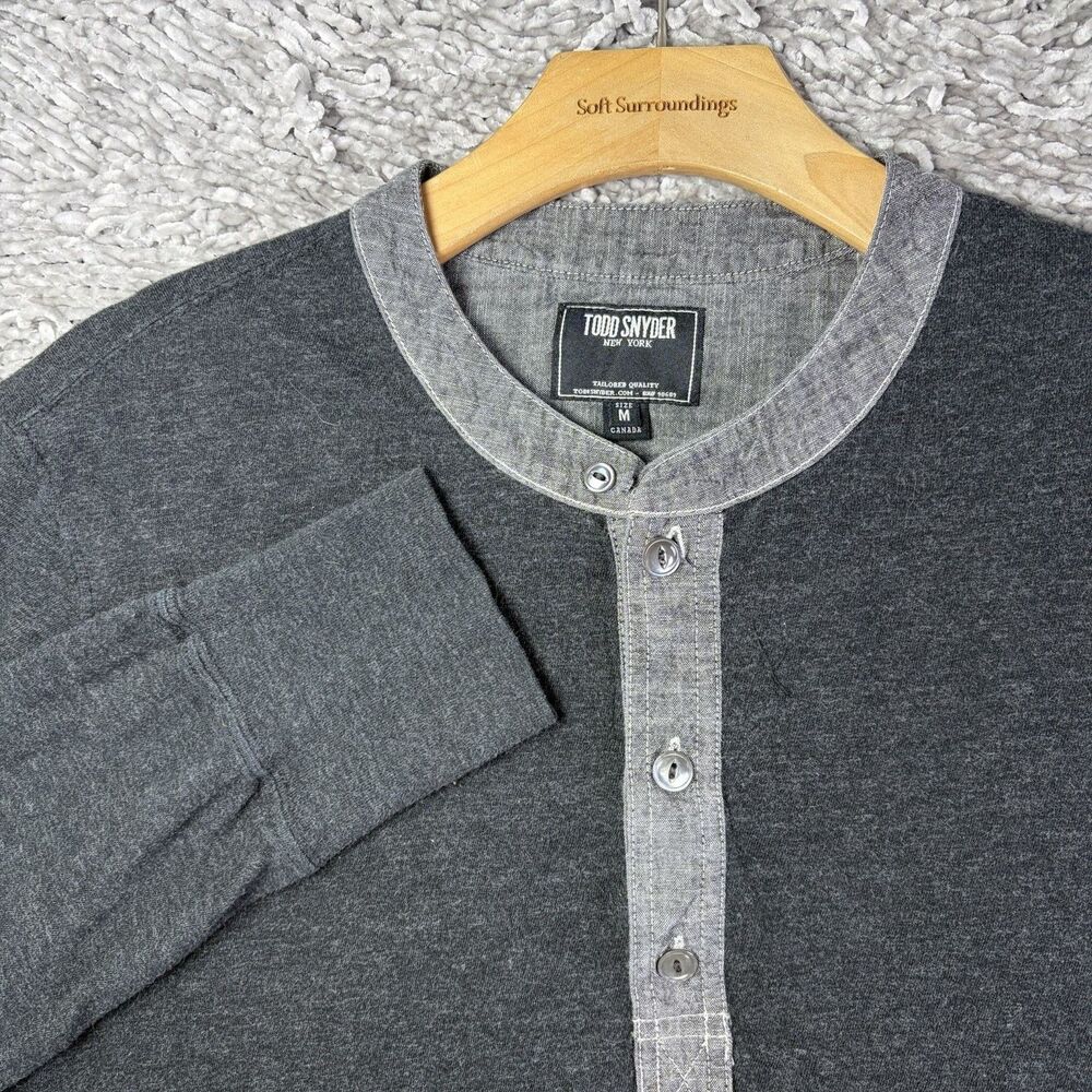 Todd Snyder Henley T-Shirt Mens Medium Long Sleeve Gray Designer Preppy Casual